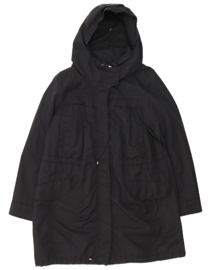 MAX & CO. Womens Oversized Hooded Parka Jacket UK 8 Small  Black Cotton