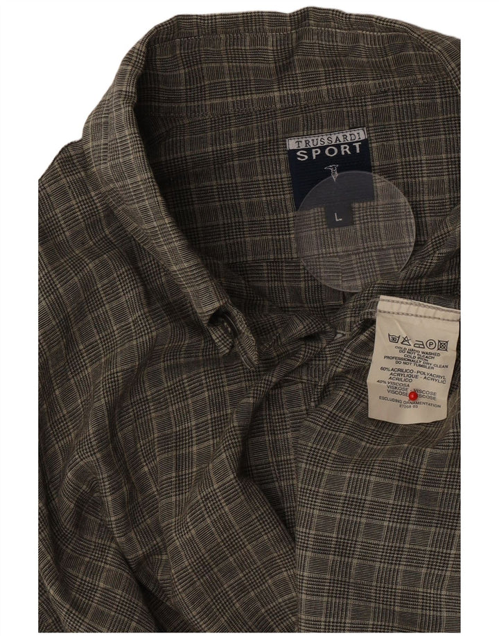 Trussardi Mens Shirt Large Green Houndstooth Acrylic
