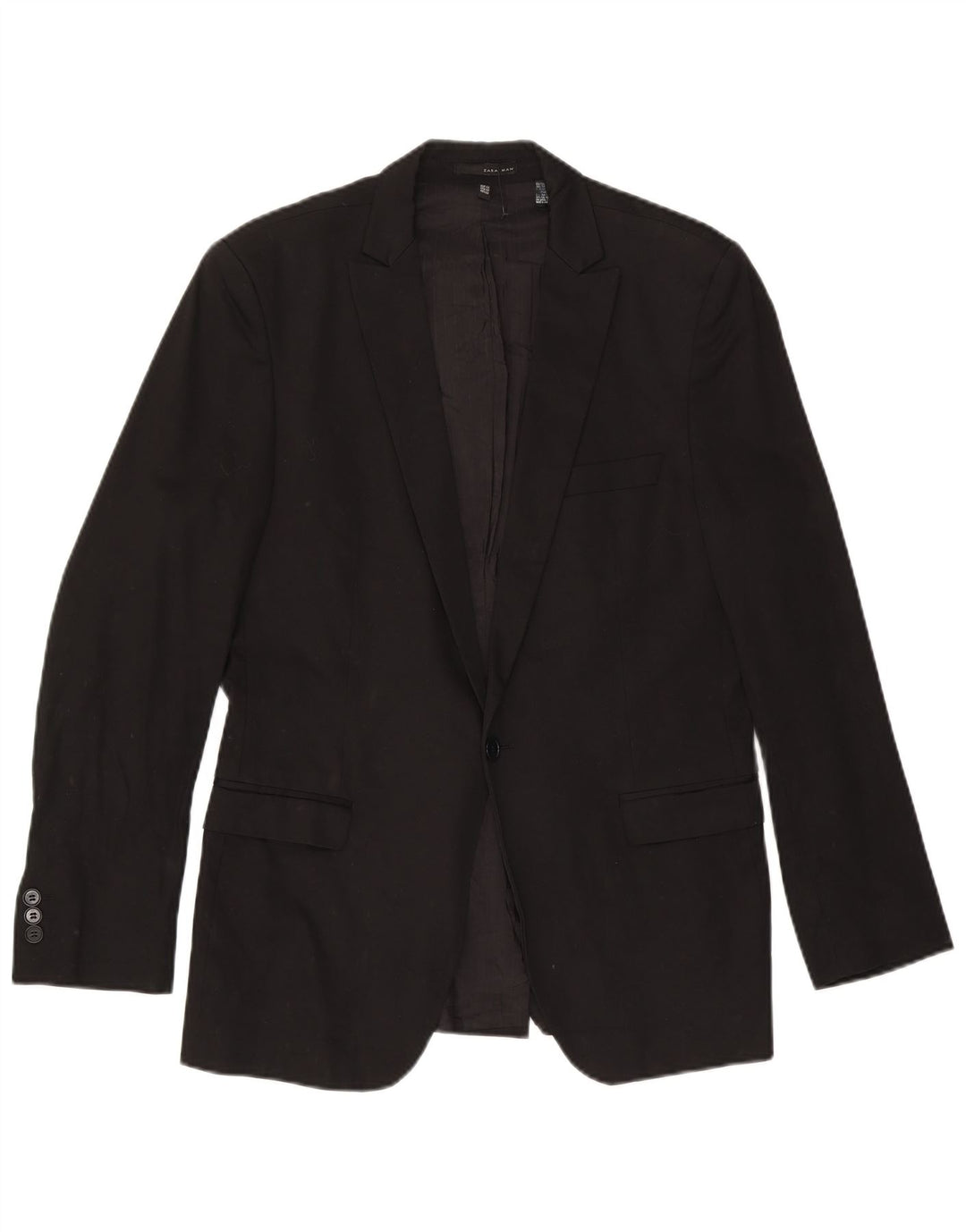 Zara Mens 1 Button Blazer Jacket EU 50 Medium Black Cotton