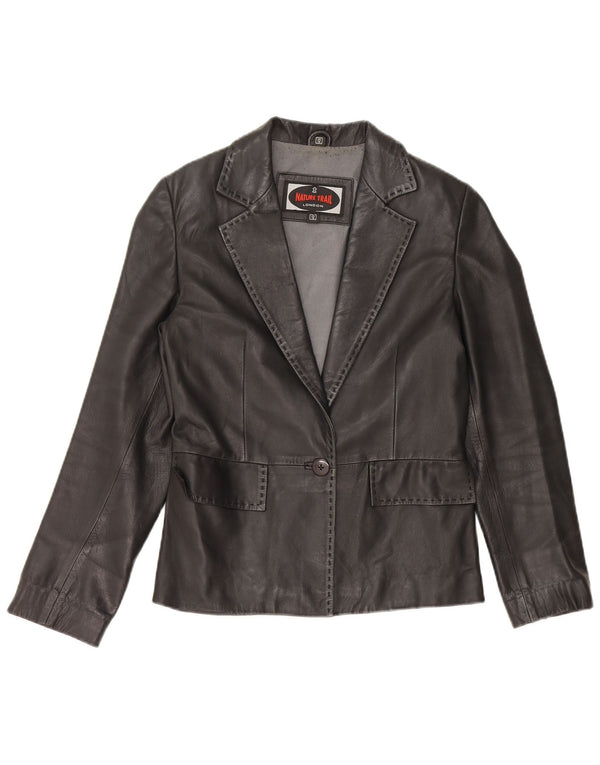 Vintage Womens 1 Button Leather Blazer Jacket UK 12 Medium Black Leather