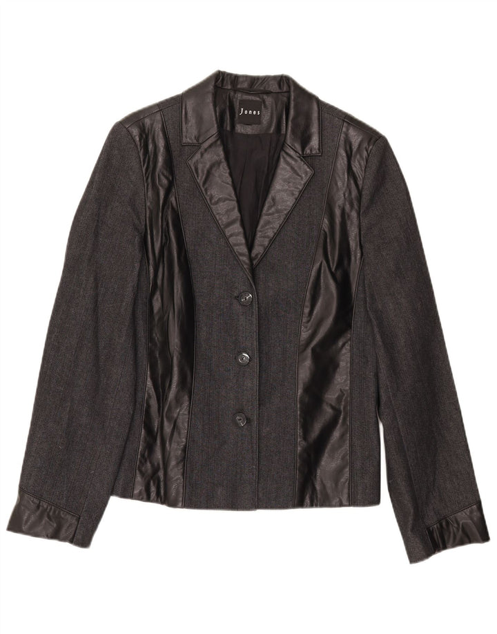 JONES Womens 3 Button Blazer Jacket UK 12 Medium Black Colourblock Cotton