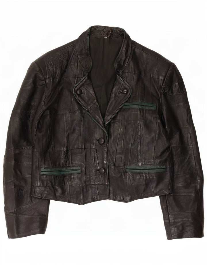 Vintage Womens 2 Button Leather Blazer Jacket UK 10 Small Black
