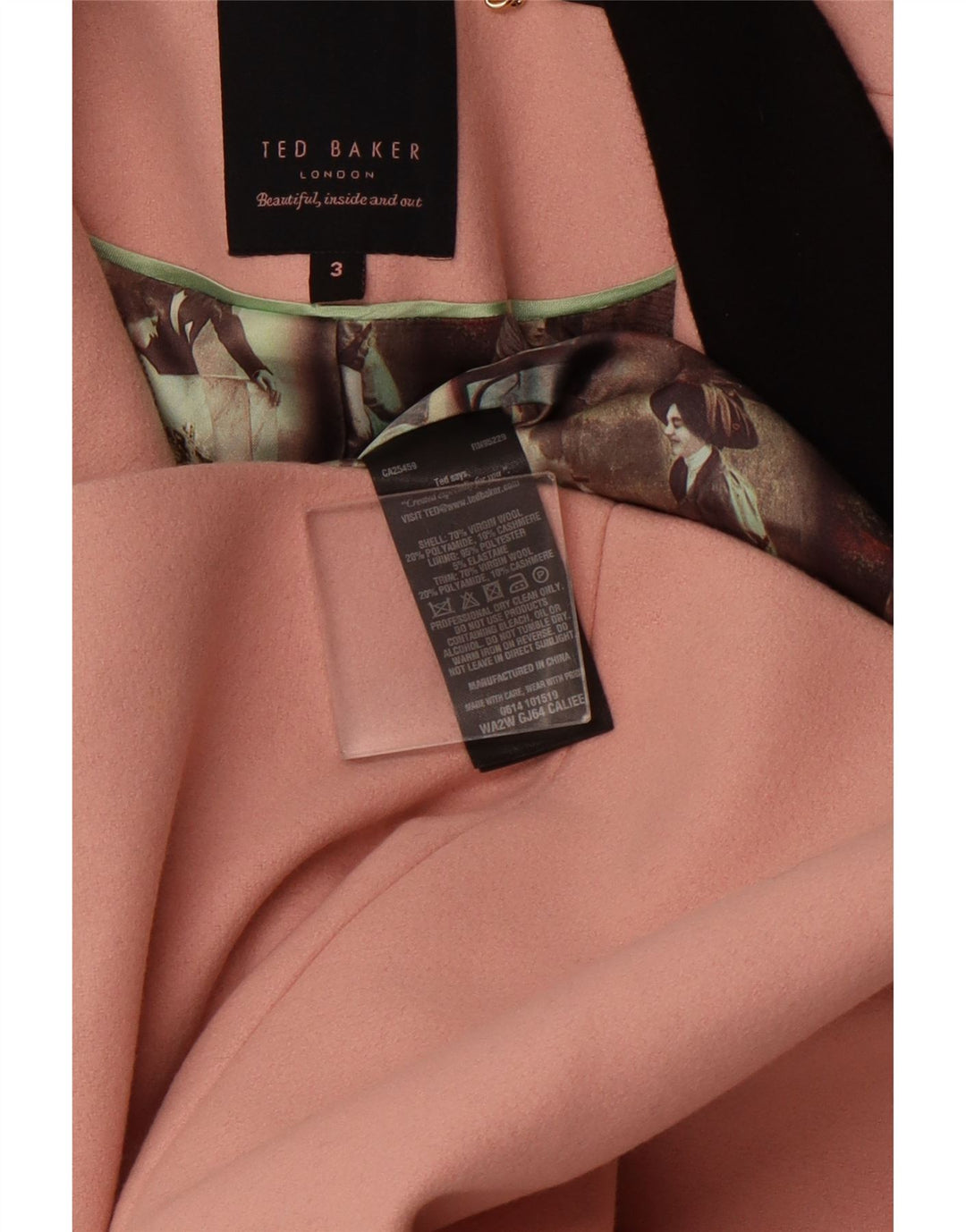 TED BAKER Womens Double Breasted Coat Size 3 Medium Pink Virgin Wool