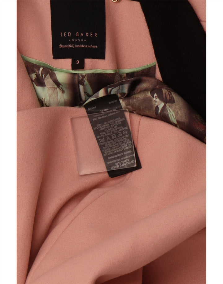 TED BAKER Womens Double Breasted Coat Size 3 Medium Pink Virgin Wool