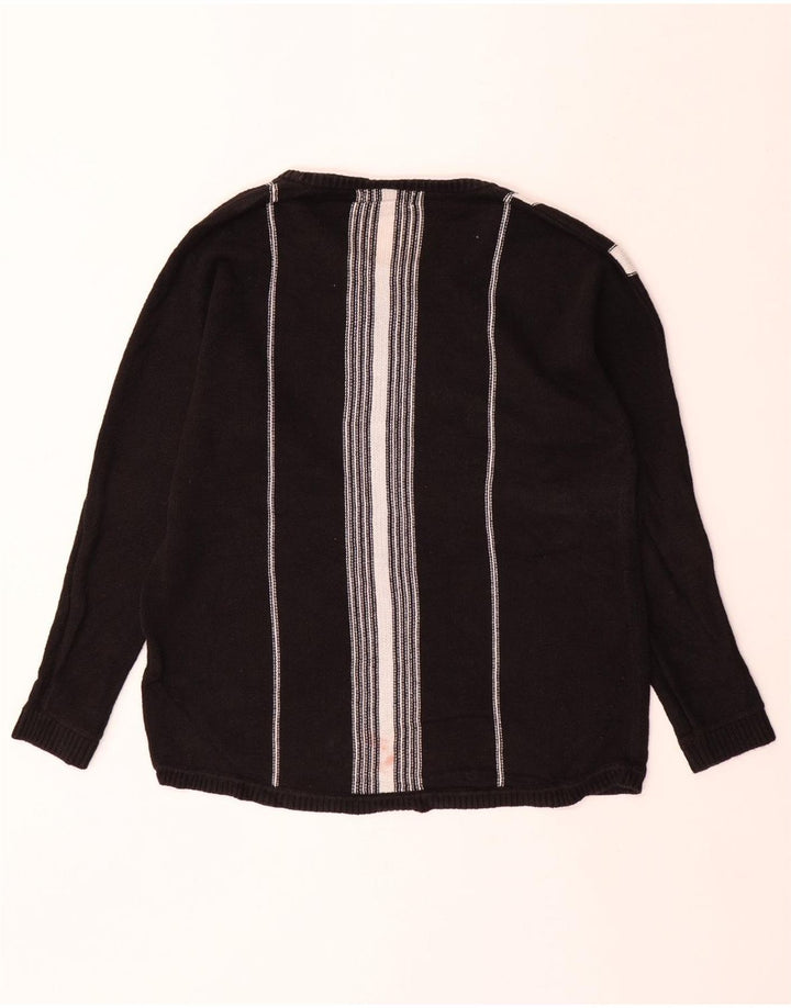 CALVIN KLEIN Mens Boat Neck Jumper Sweater Medium Black Striped Cotton