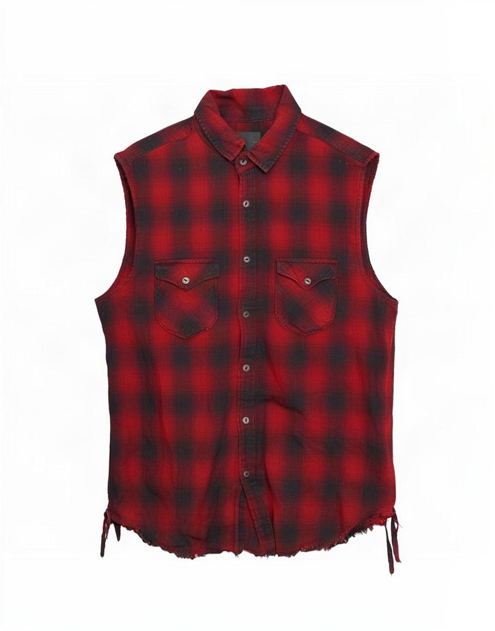 Zara Mens Sleeveless Regular Fit Flannel Shirt Medium Red Check
