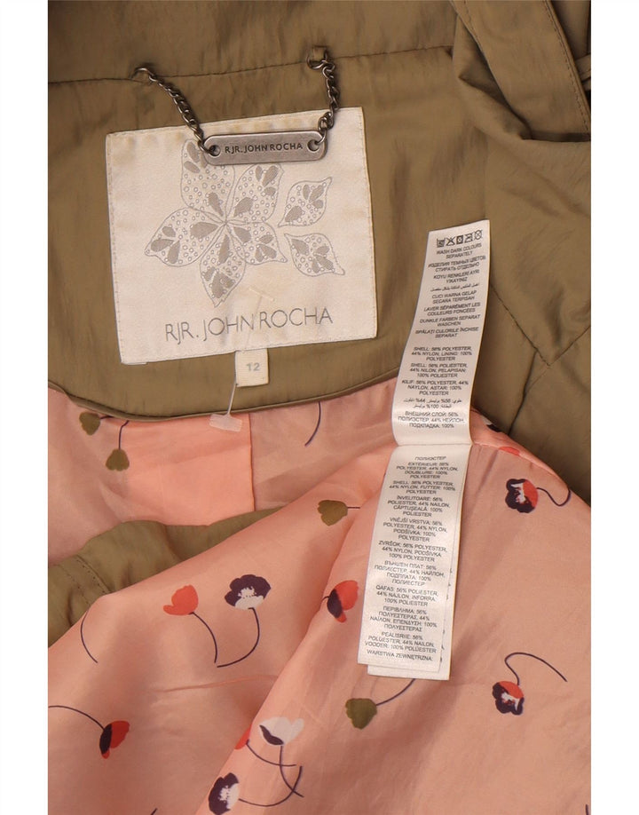 John Rocha Womens Hooded Parka Jacket UK 12 Medium Khaki Polyester