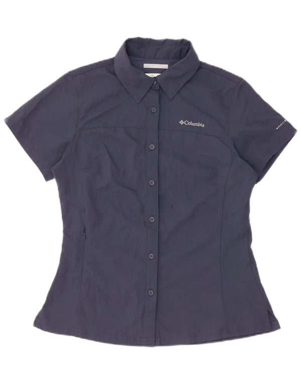 Columbia Womens Omni-Shade Short Sleeve Shirt UK 6 XS Navy Blue Check