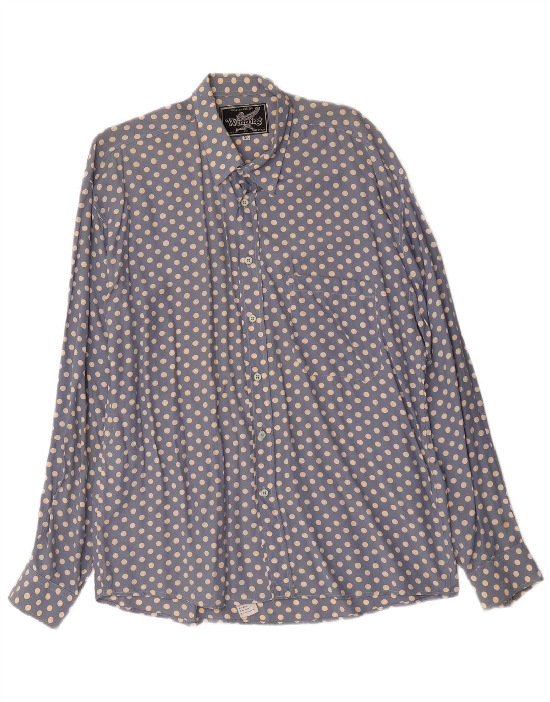 Vintage Mens Shirt XL Blue Polka Dot Viscose