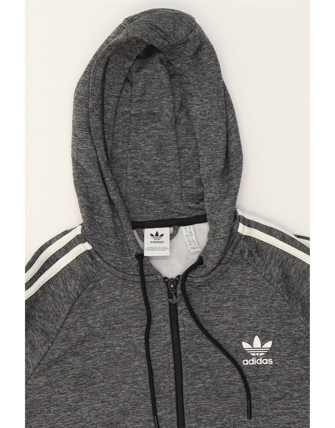 ADIDAS Womens Zip Hoodie Sweater UK 14 Medium  Grey Flecked Polyester Vintage Adidas and Second-Hand Adidas from Messina Hembry 