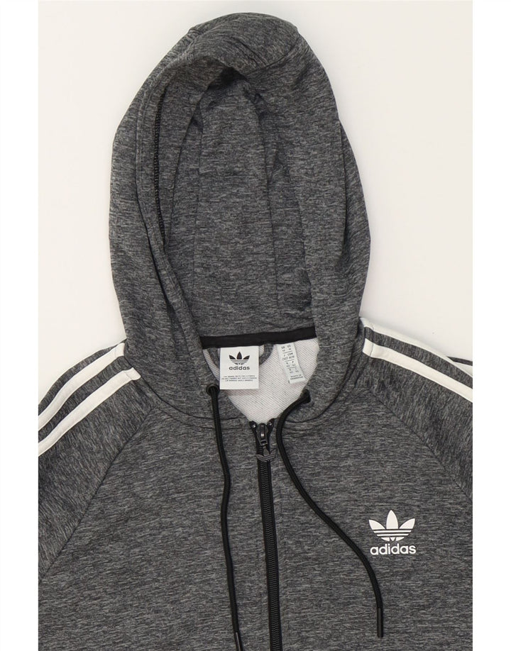 ADIDAS Womens Zip Hoodie Sweater UK 14 Medium  Grey Flecked Polyester Vintage Adidas and Second-Hand Adidas from Messina Hembry 