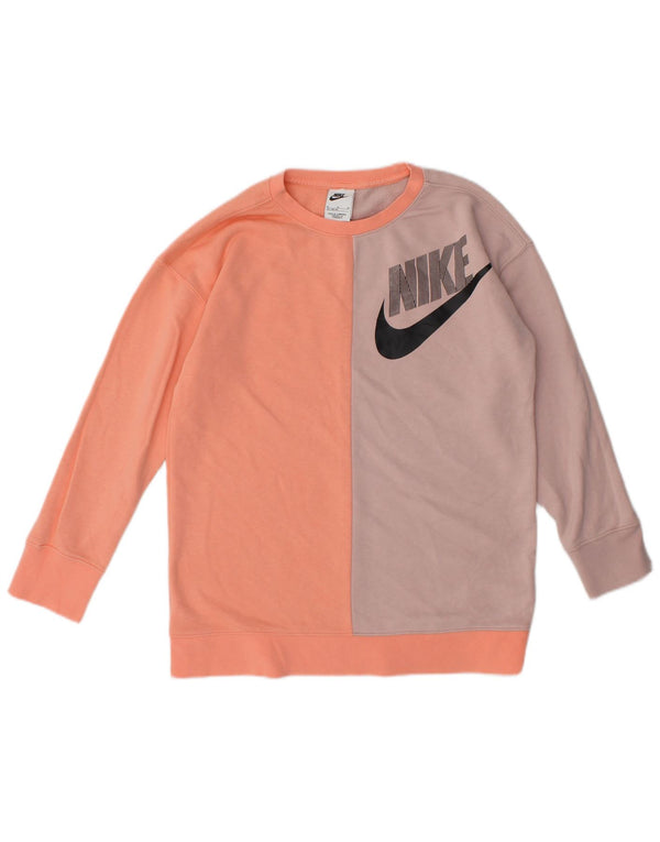 Nike Girls Graphic Sweatshirt Jumper 10-11 Years Medium Pink Colourblock