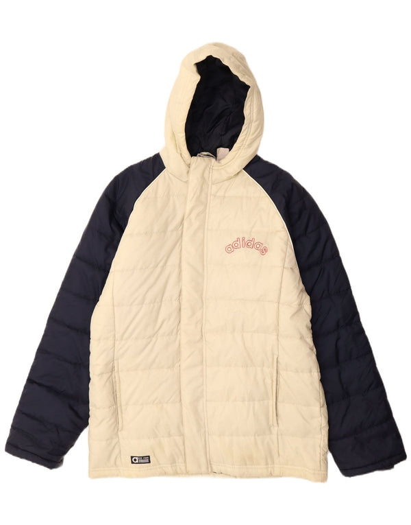 Adidas Boys Graphic Hooded Padded Jacket 15-16 Years White Colourblock