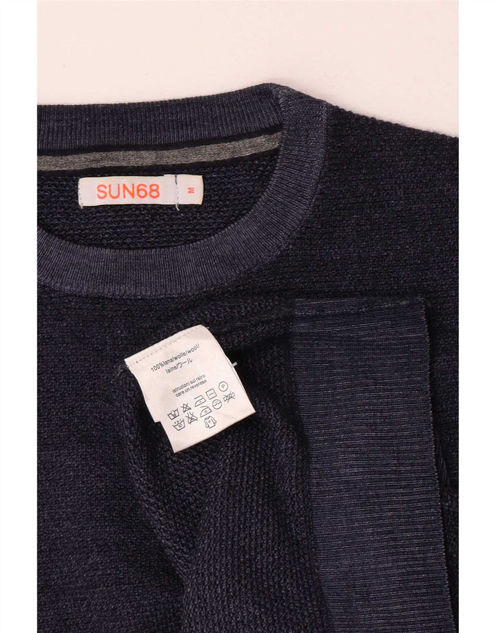 Sun68 Mens Crew Neck Jumper Sweater Medium Navy Blue Wool
