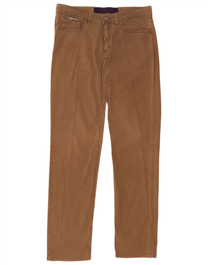 TRUSSARDI Mens Straight Casual Trousers W34 L32 Brown Cotton