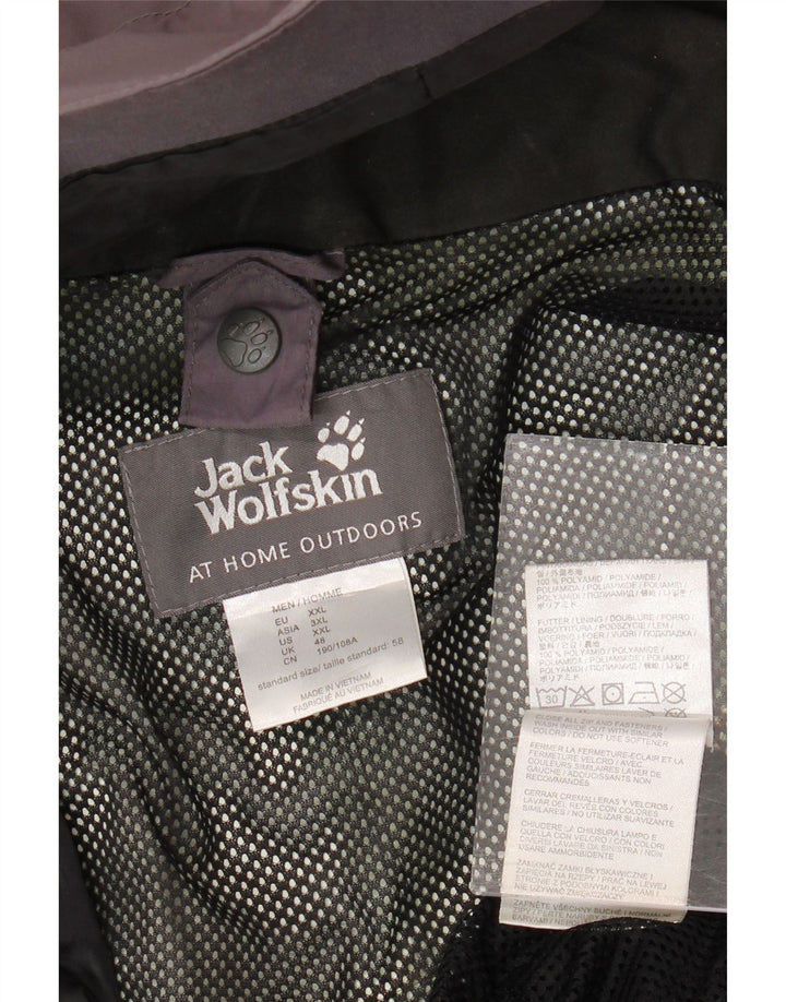 JACK WOLFSKIN Mens Hooded Rain Jacket UK 48 2XL Grey Colourblock Polyamide
