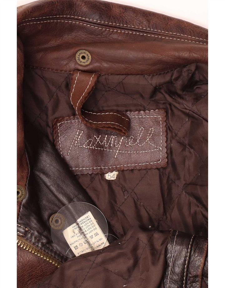 Vintage Mens Leather Bomber Jacket IT 52 2XL Brown
