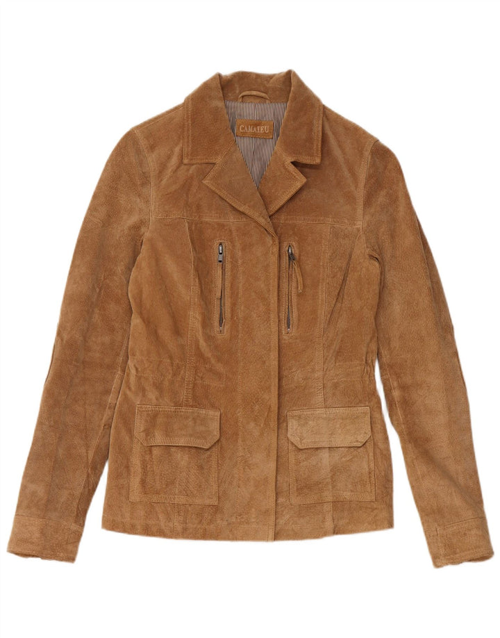 CAMAIEU Womens Suede Jacket UK 8 Small Beige Leather