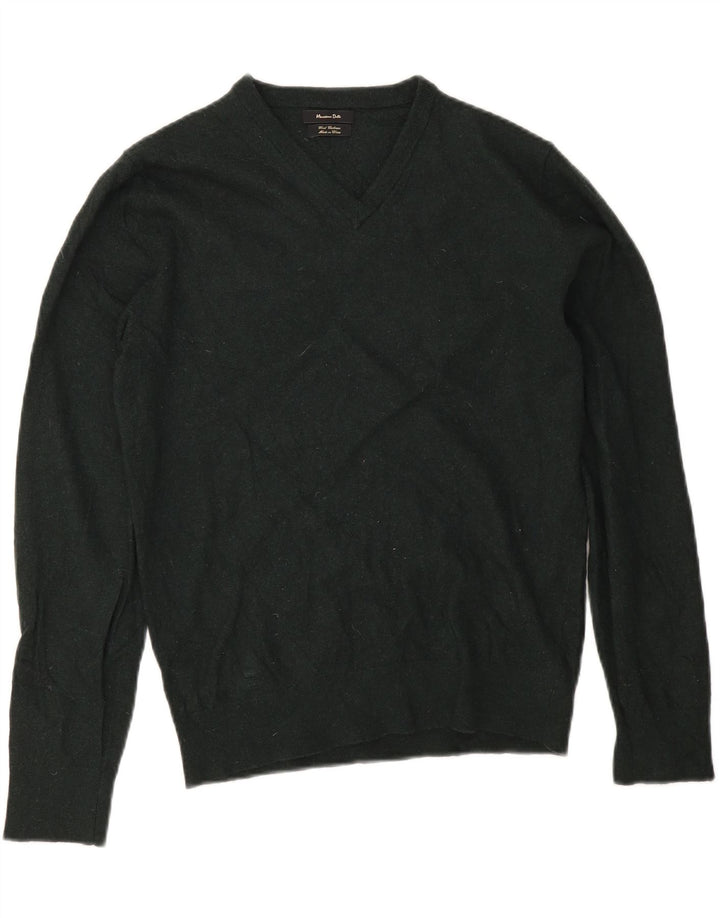 Massimo Dutti Womens V-Neck Jumper Sweater UK 14 Medium Green Wool