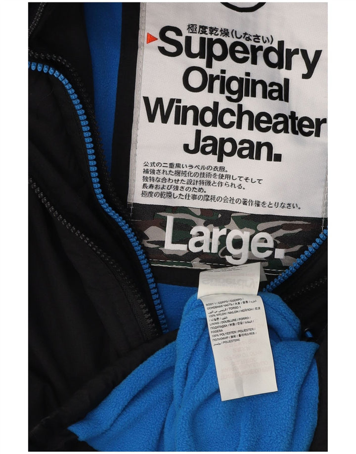 SUPERDRY Womens Windcheater Hooded Windbreaker Jacket UK 14 Large Black