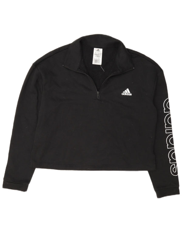 Adidas Womens Crop Graphic Zip Neck Sweatshirt Jumper UK 16/18 Large Black