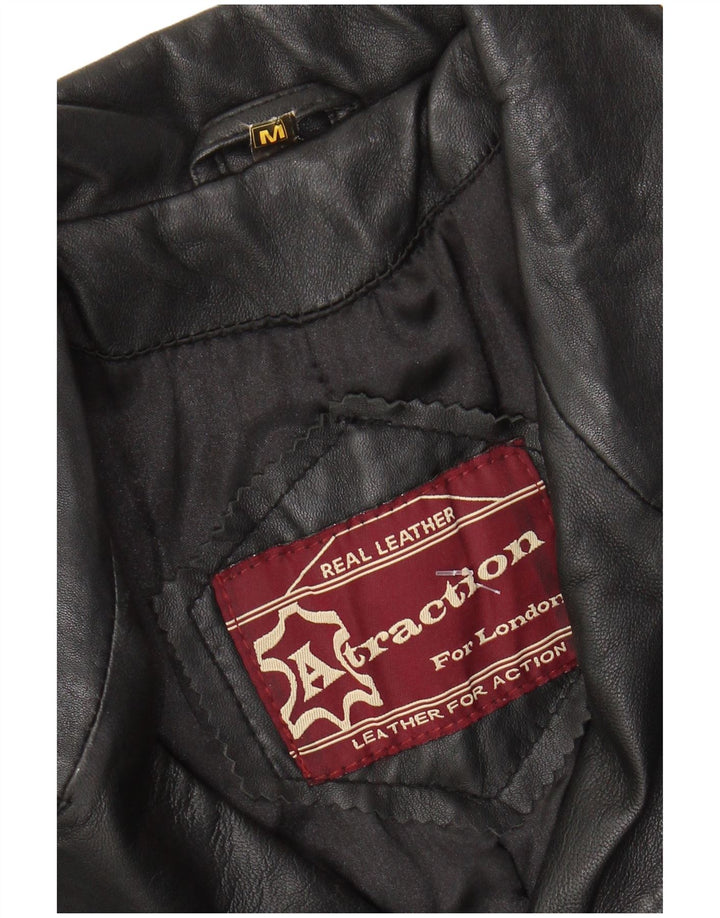 Vintage Womens Leather Coat UK 12 Medium Black Leather