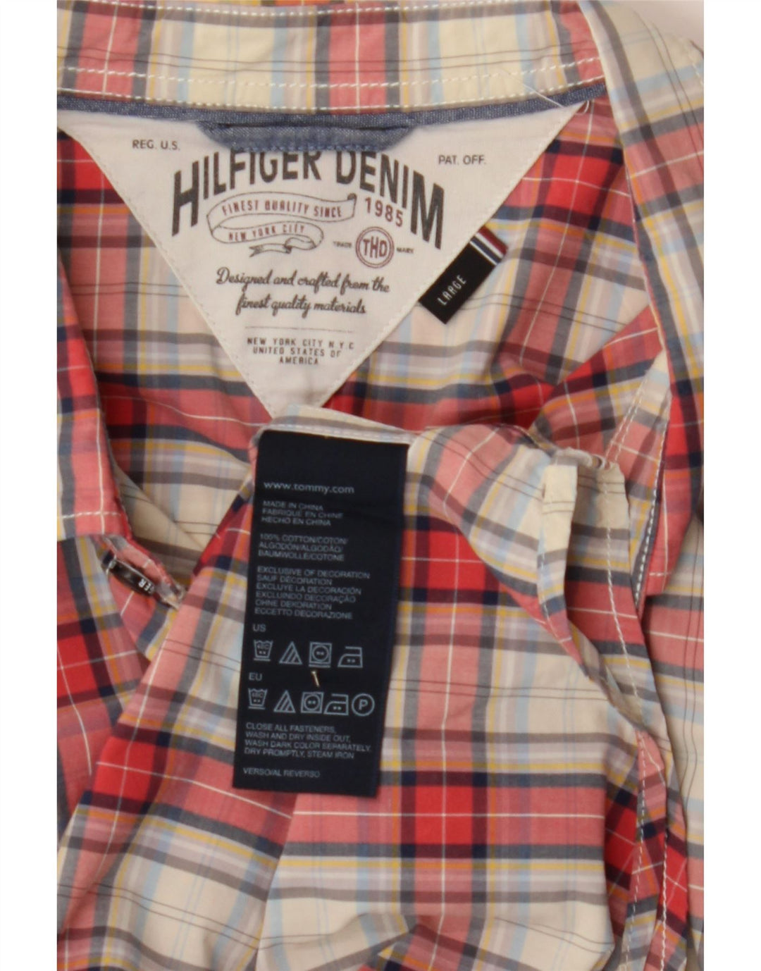 TOMMY HILFIGER Mens Shirt Large Red Check Cotton Vintage Tommy Hilfiger and Second-Hand Tommy Hilfiger from Messina Hembry 
