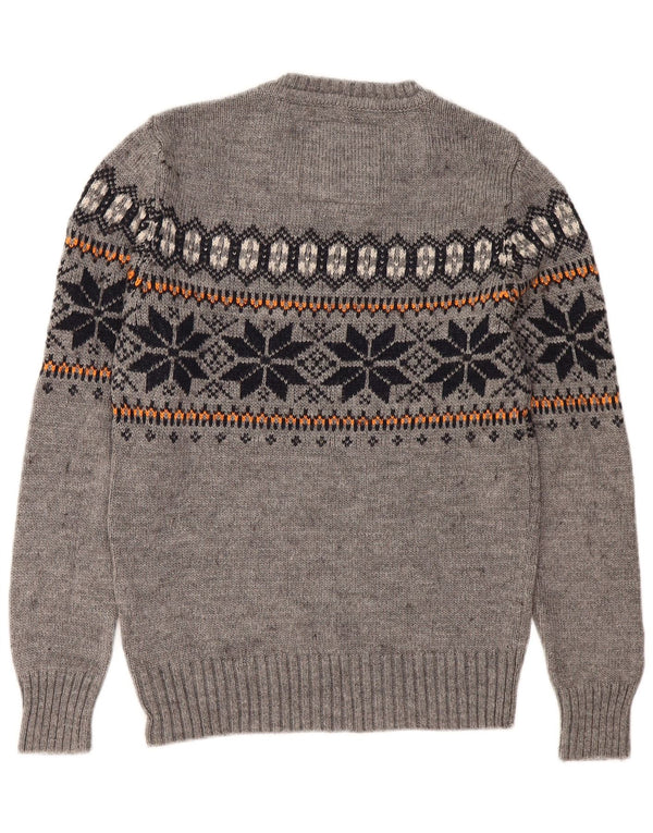 Superdry Mens Crew Neck Jumper Sweater Small Grey Fair Isle Acrylic