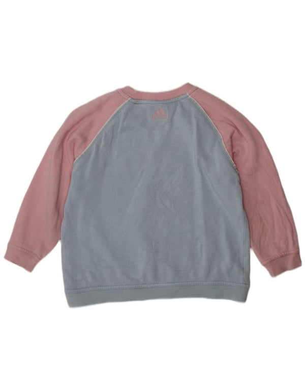 ADIDAS Girls Graphic Sweatshirt Jumper 2-3 Years Blue Colourblock Cotton