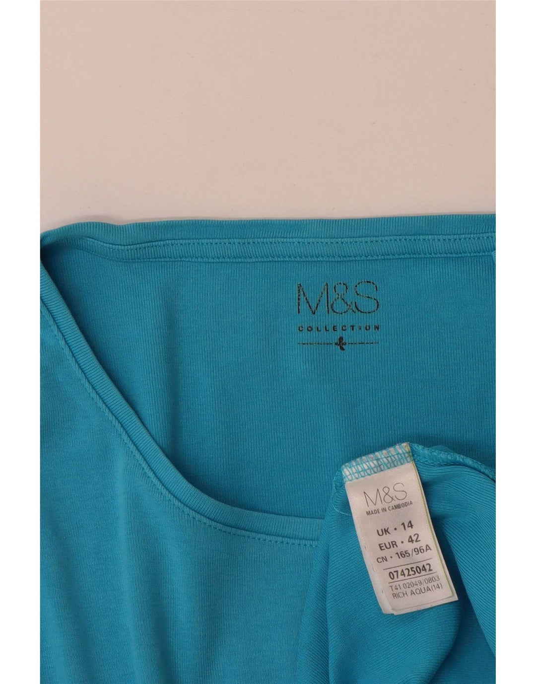 Marks & Spencer Womens Top Long Sleeve UK 14 Large Blue Cotton
