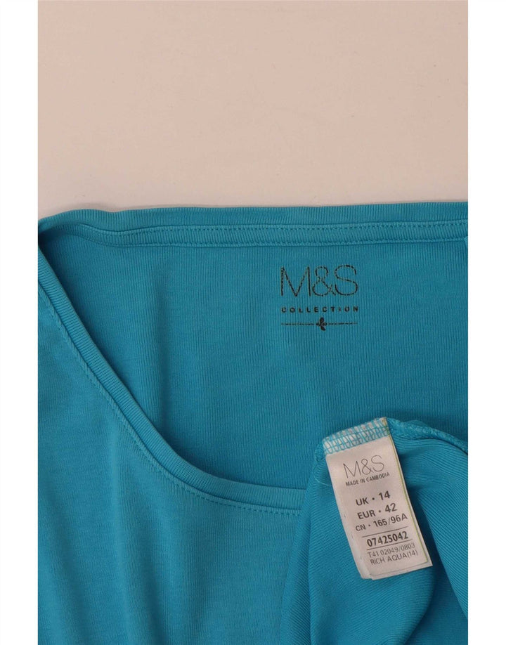 Marks & Spencer Womens Top Long Sleeve UK 14 Large Blue Cotton