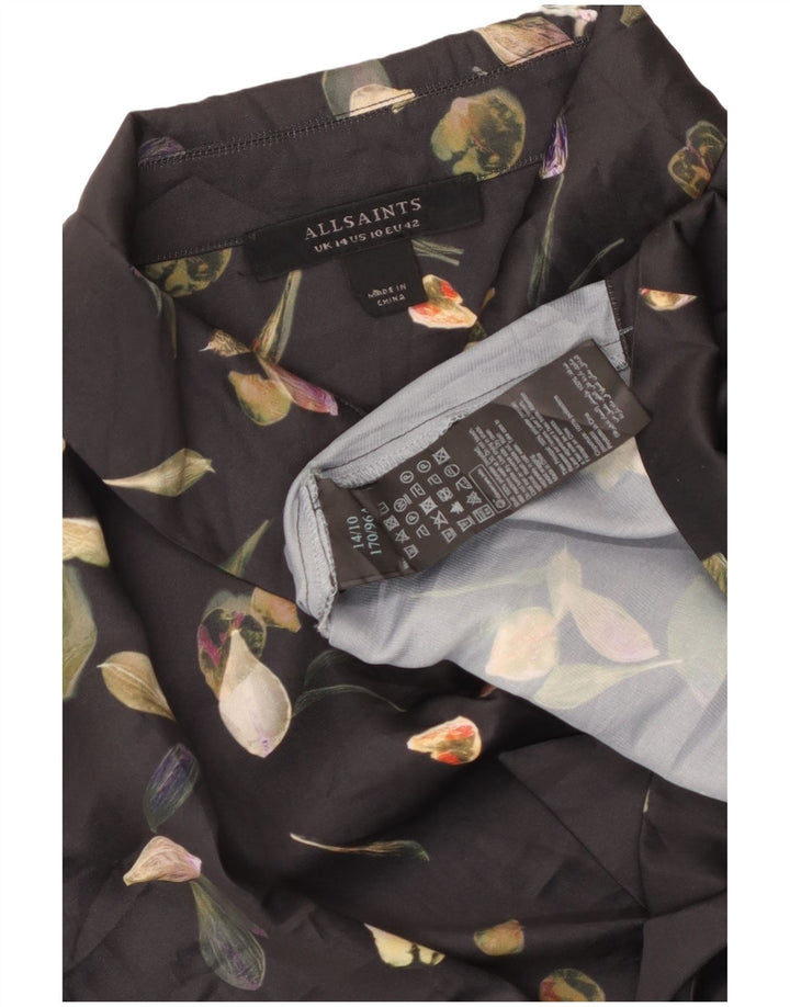 ALL SAINTS Womens Crop Front Tie Shirt Blouse UK 14 Large Black Floral