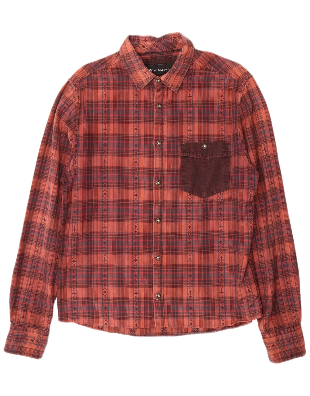 BILLABONG Mens Flannel Shirt Medium Maroon Check Cotton