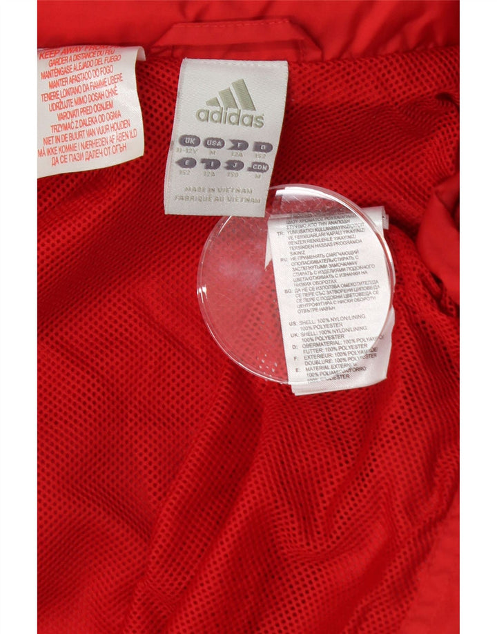 ADIDAS Boys Hooded Rain Jacket 11-12 Years Red Nylon Vintage Adidas and Second-Hand Adidas from Messina Hembry 