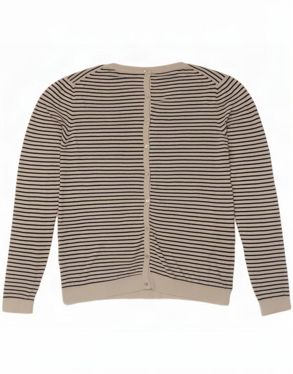 Massimo Dutti Womens Cardigan Sweater UK 14 Large White Striped Silk