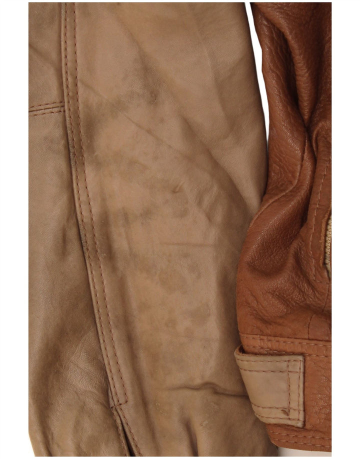 Vintage Mens Leather Jacket IT 50 Large Brown Colourblock Leather