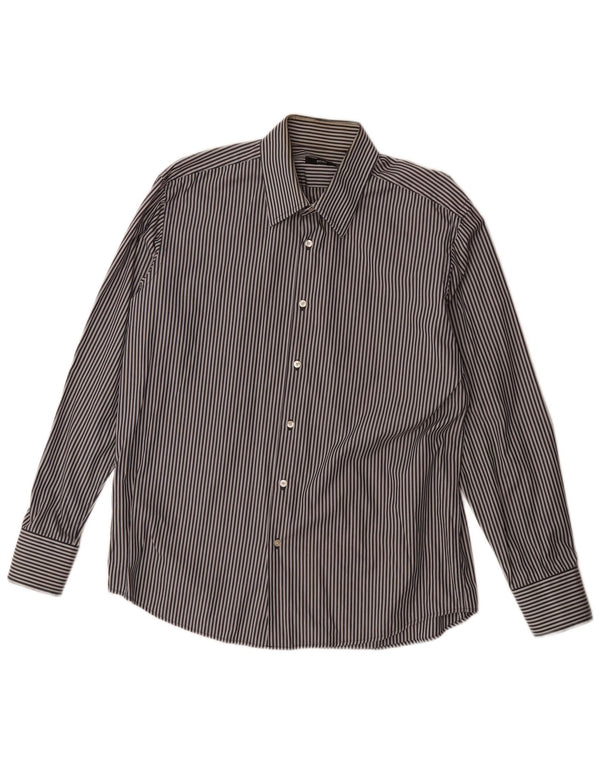 Hugo Boss Mens Shirt Size 43 17 XL Navy Blue Striped