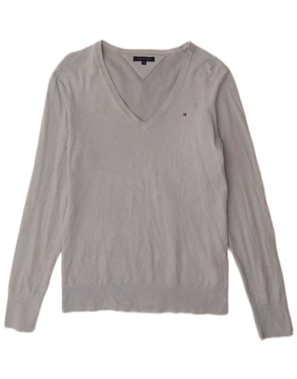 Tommy Hilfiger Womens V-Neck Jumper Sweater UK 14 Medium Blue Cotton