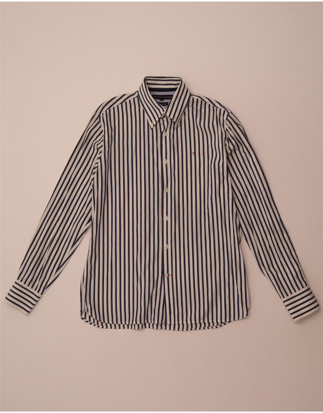 TOMMY HILFIGER Mens Shirt Medium White Striped Cotton