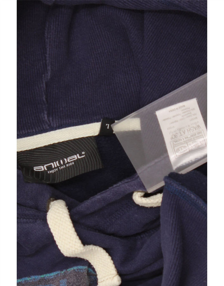 ANIMAL Mens Graphic Hoodie Jumper Large Navy Blue Cotton