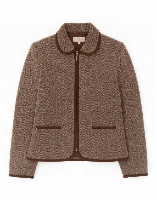 Marks & Spencer Womens Blazer Jacket UK 10 Small Brown Herringbone