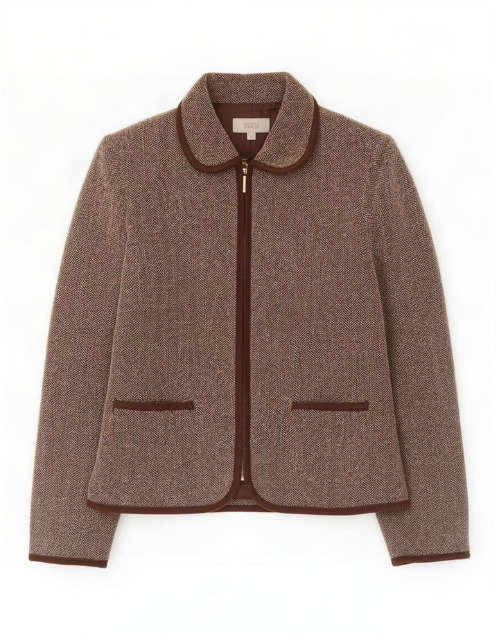 Marks & Spencer Womens Blazer Jacket UK 10 Small Brown Herringbone