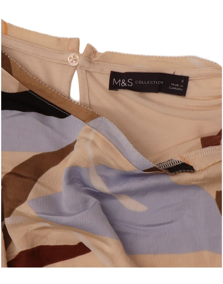 MARKS & SPENCER Womens Oversized T-Shirt Top UK 8 Small Beige Geometric