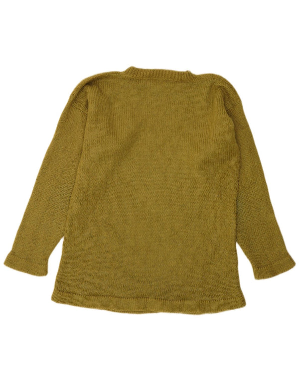 Vintage Womens Graphic Crew Neck Jumper Sweater UK 10 Small Khaki