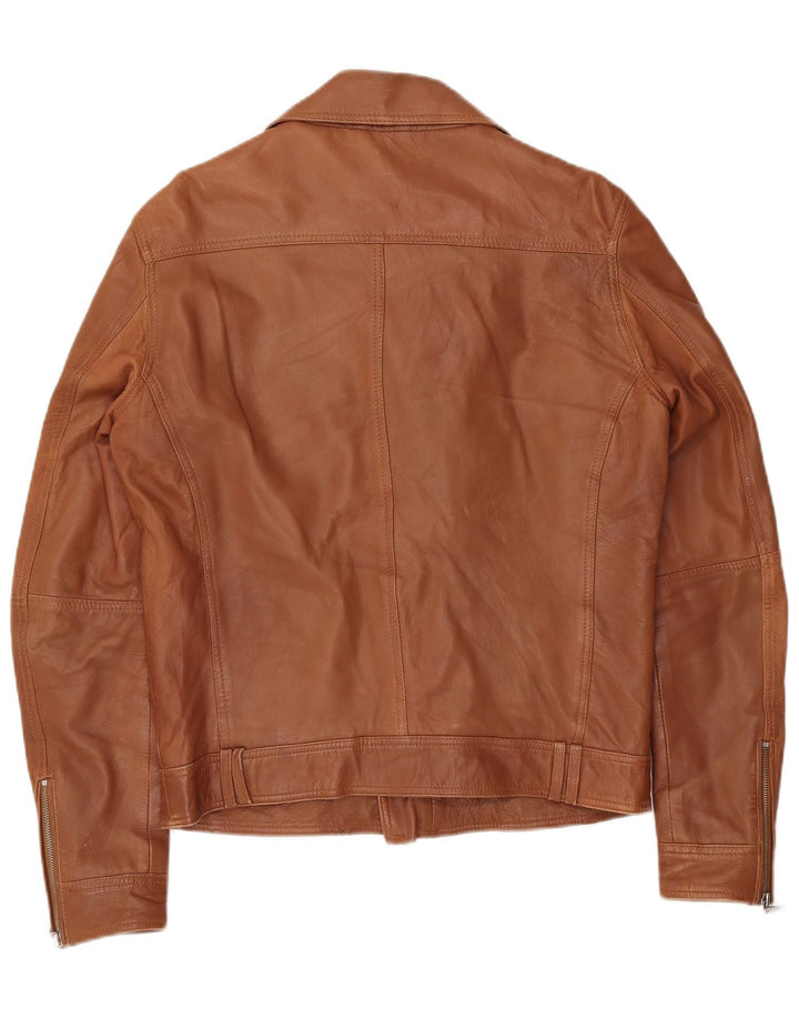 Vintage Mens Leather Biker Jacket UK 40 Large Brown Leather