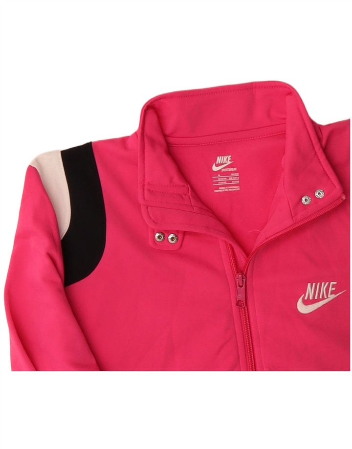 NIKE Womens Tracksuit Top Jacket UK 12 Medium Pink Colourblock Polyester