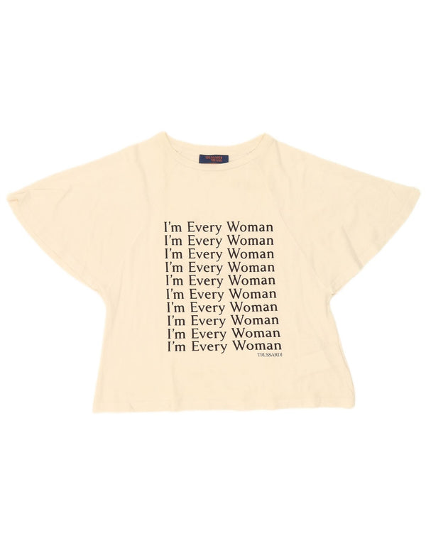 Trussardi Jeans Womens Oversized Graphic T-Shirt Top UK 6 XS Off White