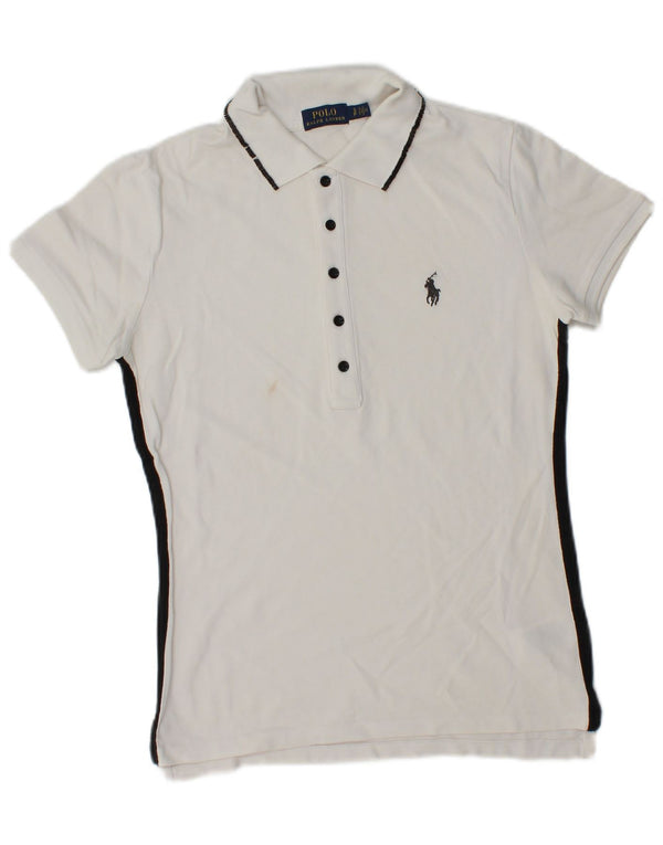 Polo Ralph Lauren Womens Polo Shirt UK 10 Small White Colourblock Cotton