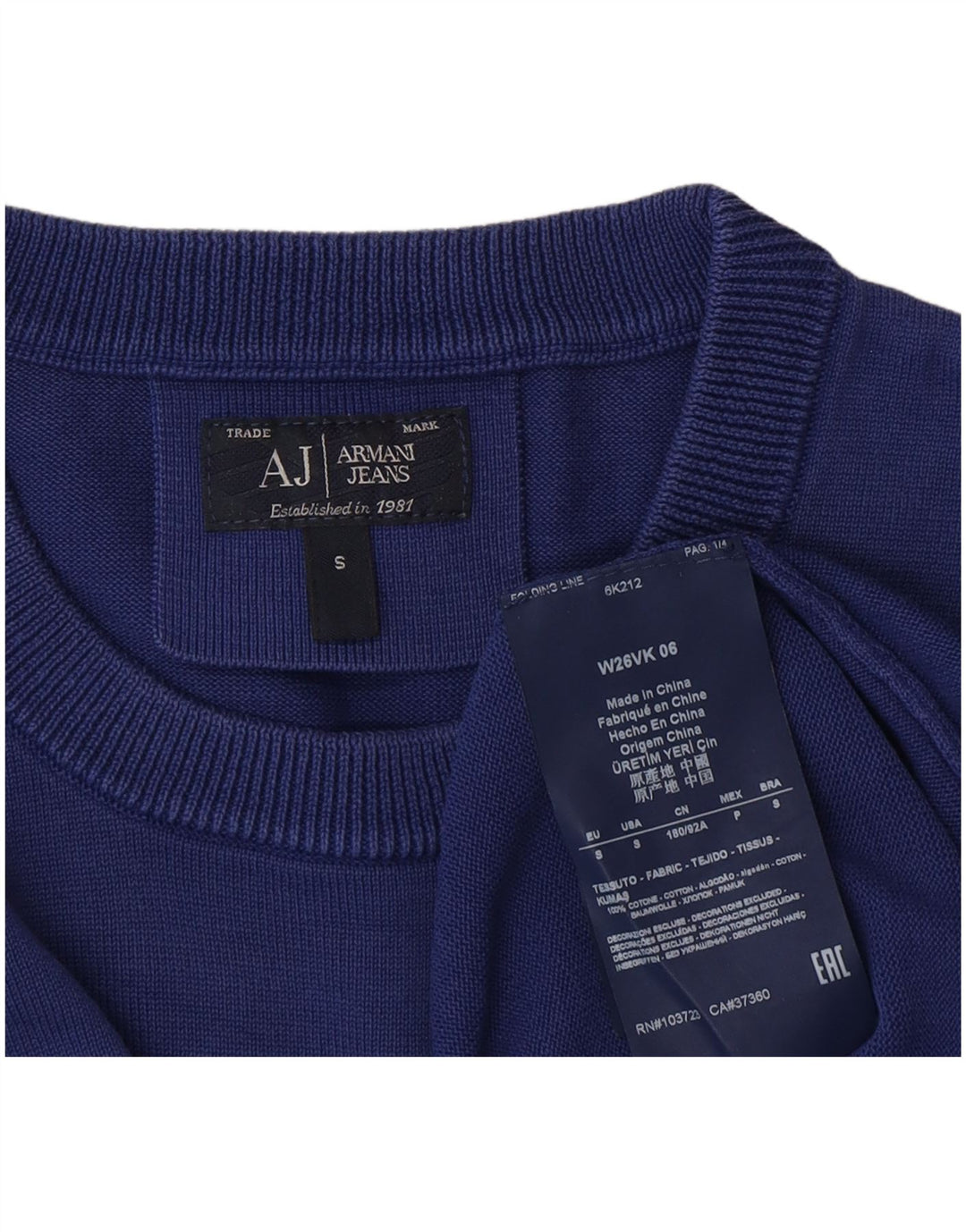 Armani Jeans Mens Crew Neck Jumper Sweater Small Blue Cotton