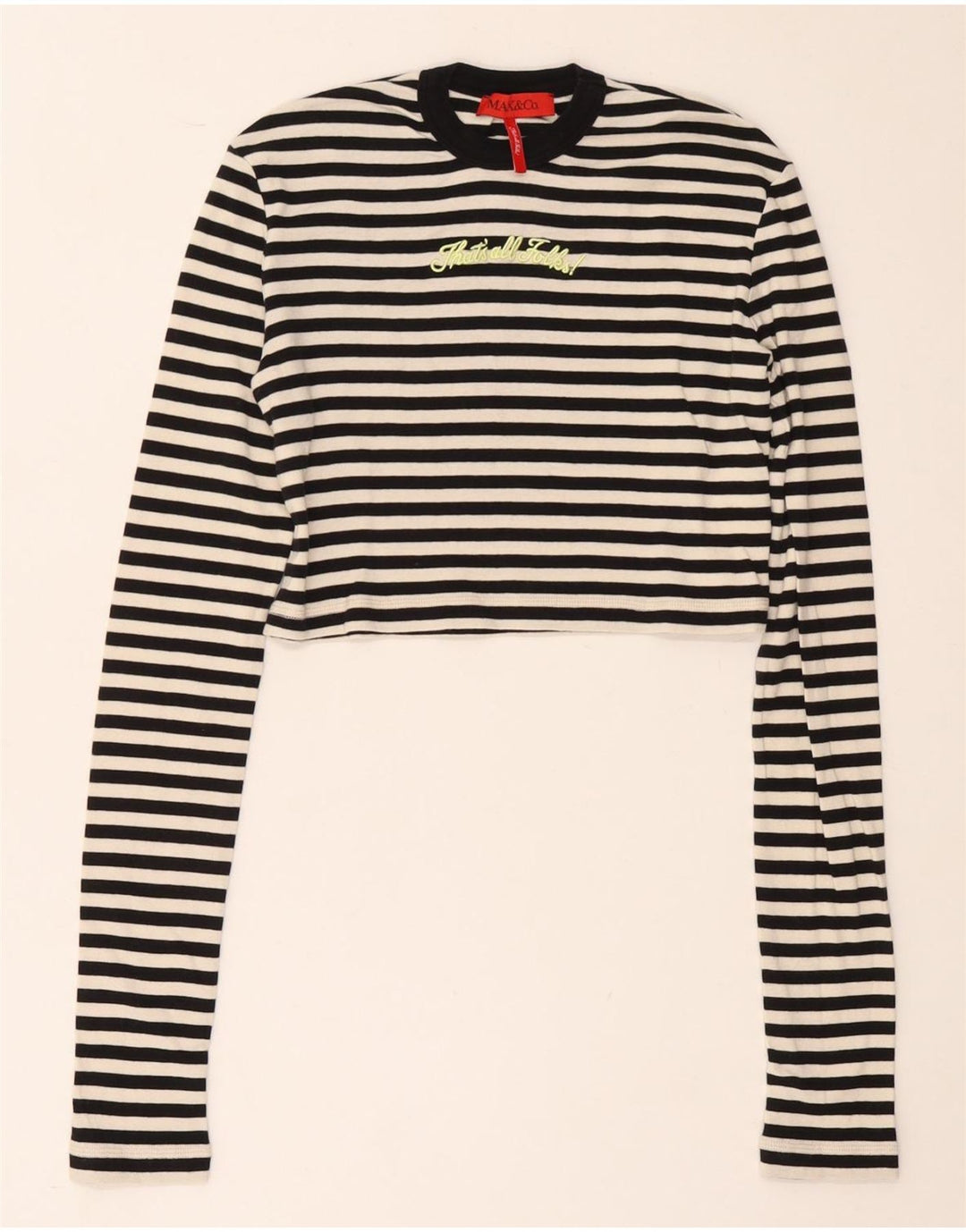 Max & Co. Womens Crop Graphic Top Long Sleeve UK 12 Medium Black Striped